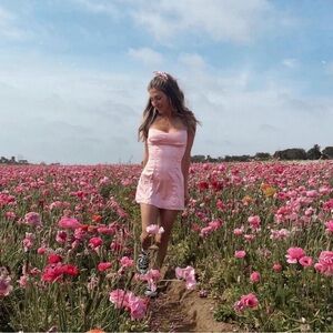 Beginning Boutique / Emma Rose Leger Collab Blush Satin Mini Dress - Size XS